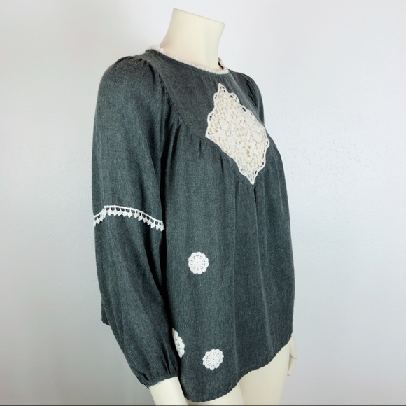 Zara Basic Gray Embroidered Peasant Boho Blouse XS - Picture 2 of 5